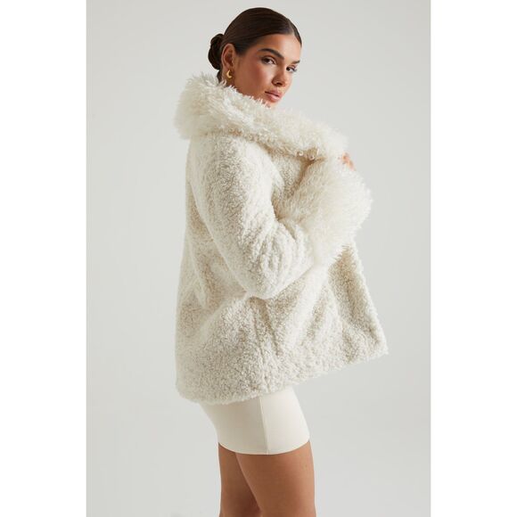 Oh Polly Wynter Shearling Penny Lane Coat Large Front Pockets in Cream Small - Picture 3 of 8